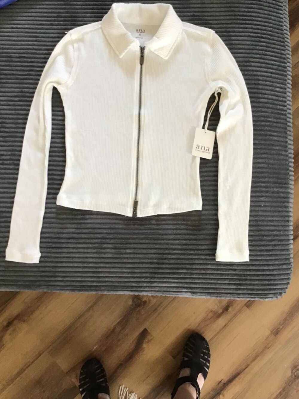 A New Day Women's Cream Ribbed Full Zip Long Sleeve Cardigan Sweater Size XS NWT